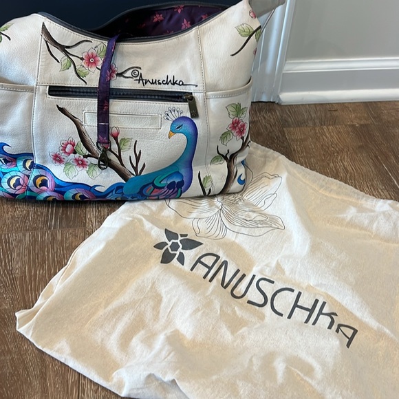 White Large Shoulder Hobo - 8082 Anna by Anuschka Peacock purse bag - Picture 9 of 15